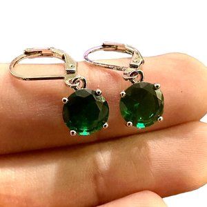 Emerald Earrings Sterling Silver 925 Leverback Earrings Dangle lab-created Gift
